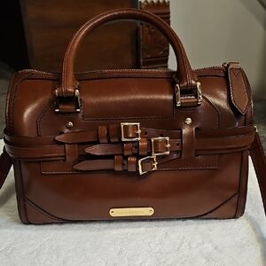Burberry Brown Bridle Satchel Leather Bag with Gold Hardware, COA And Dust Bag